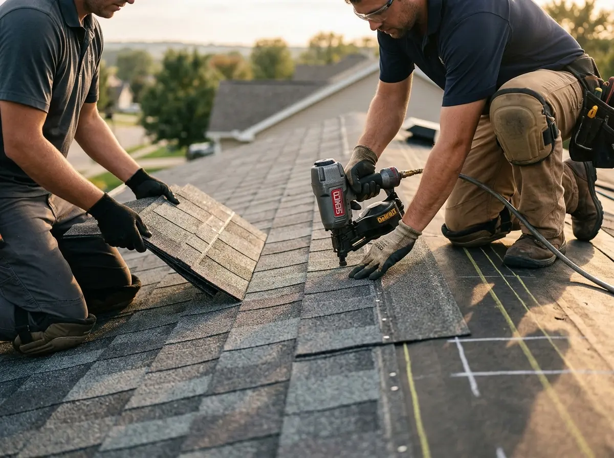 Professional roofer working on a residential roof in South San Jose Hills